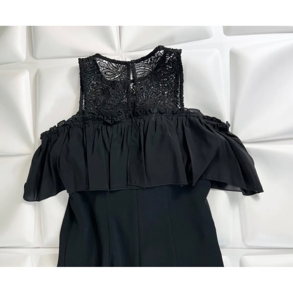 Trina Turk Sz 4 Black Cold Shoulder Crochet Lace Shift Sheath Dress - Picture 4 of 11